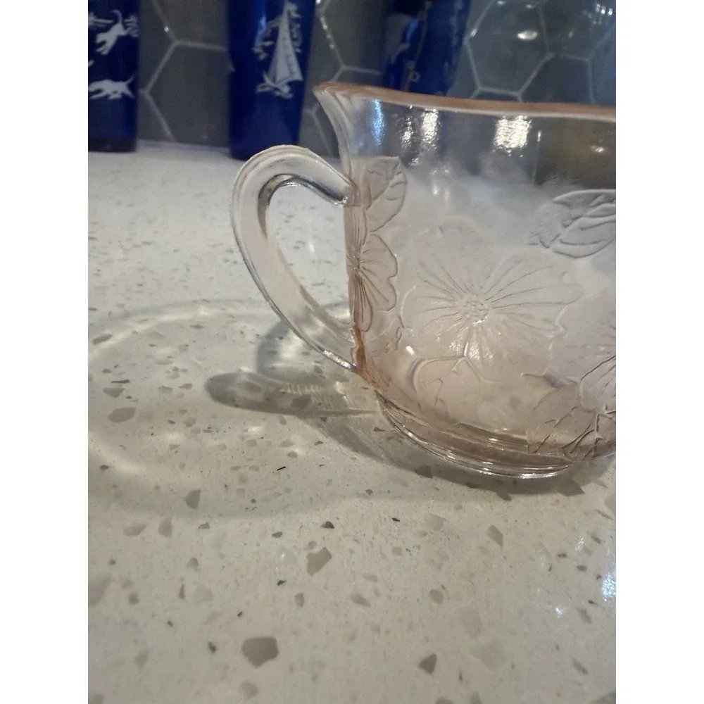 Macbeth Evans Pink Dogwood Apple Blossom Thin Flat Sugar Bowl Depression Glass